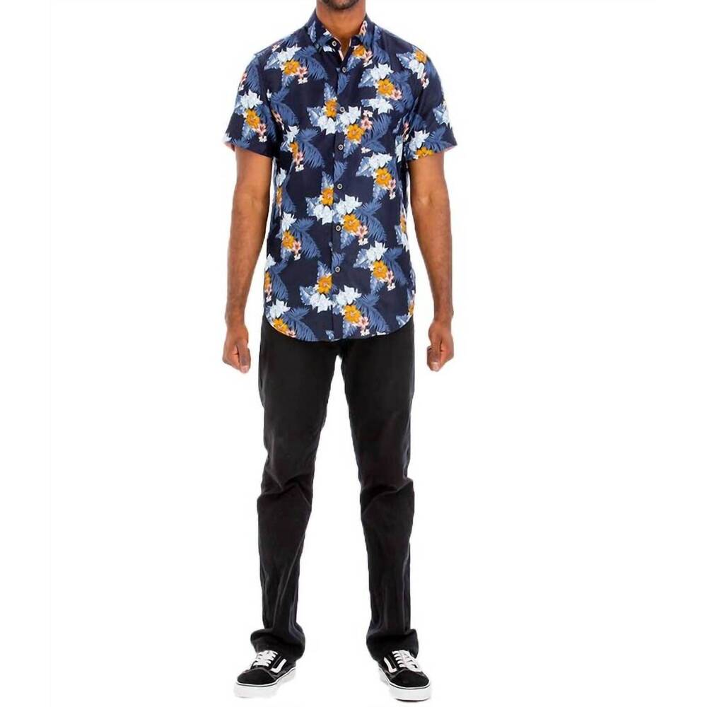 NEW WEIV short sleeve hawaiian button down shirt in navy blue